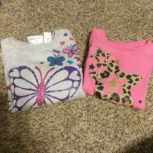 Girls sweatshirt and long sleeve shirt.